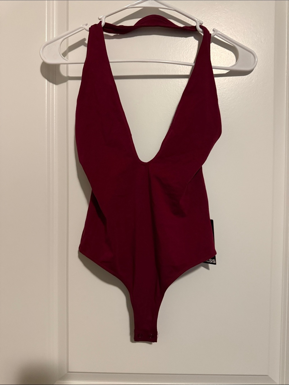 Express Deep V Plunge Bodysuit in Burgundy